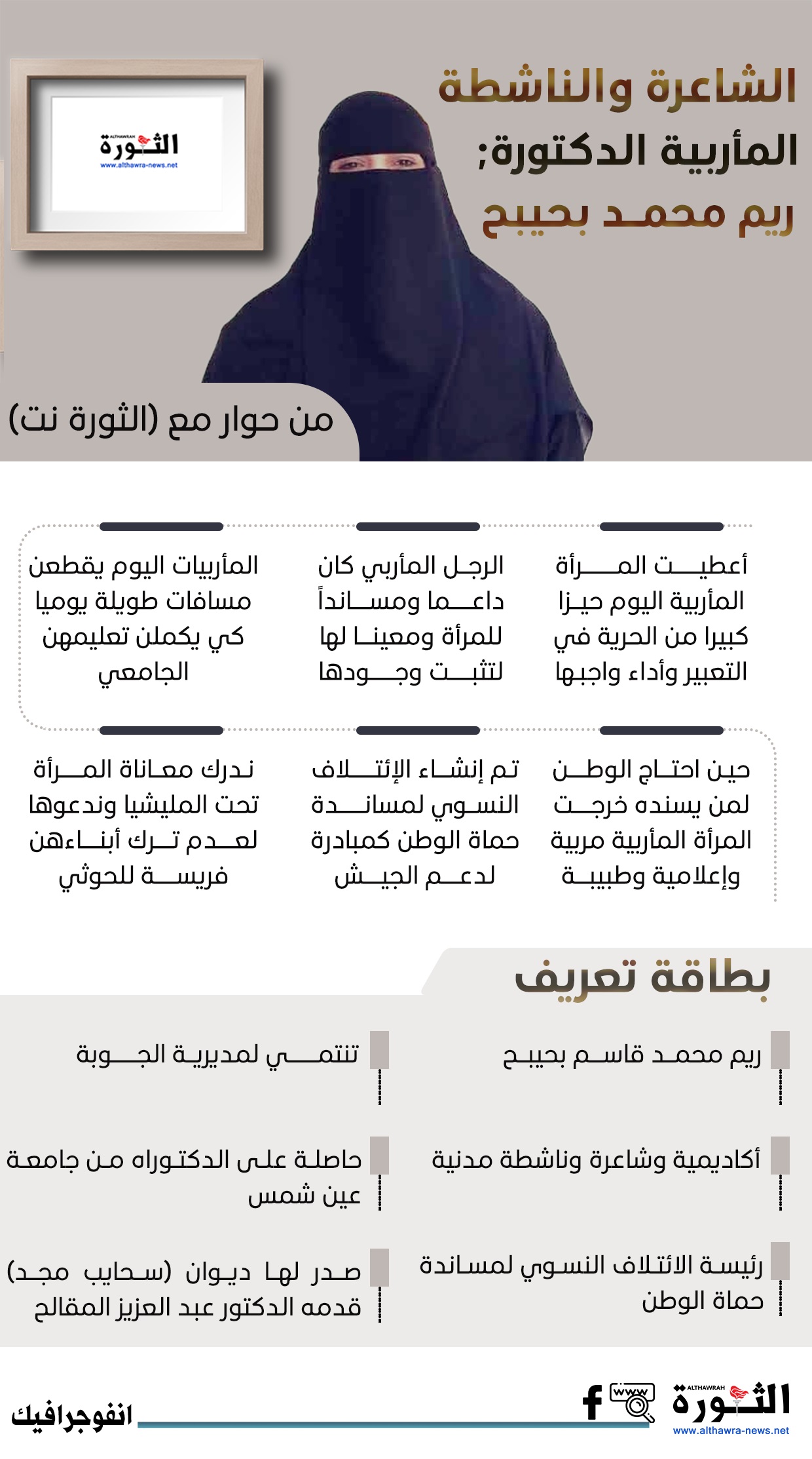 المأربية ريم بحيبح .. أكاديمية وناشطة تنظم الشعر وتخوض ميادين النضال الوطني